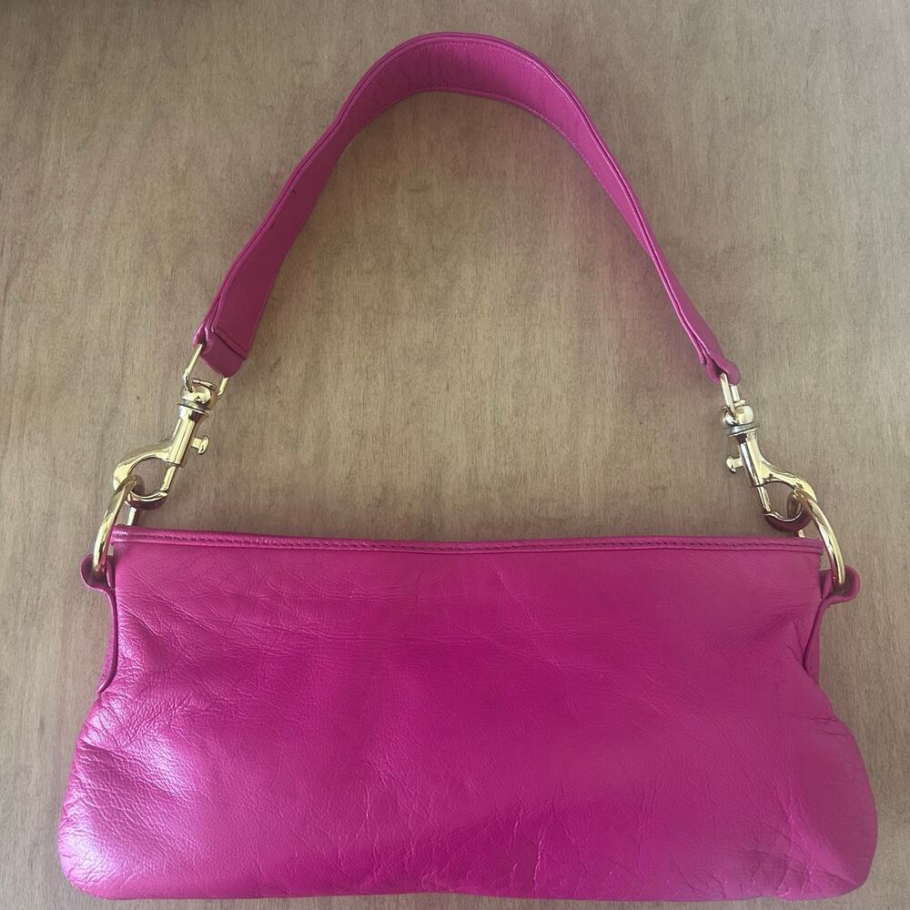 Y2K slouchy shoulder bag Hot Pink Barbie leather inside pockets vacation resort